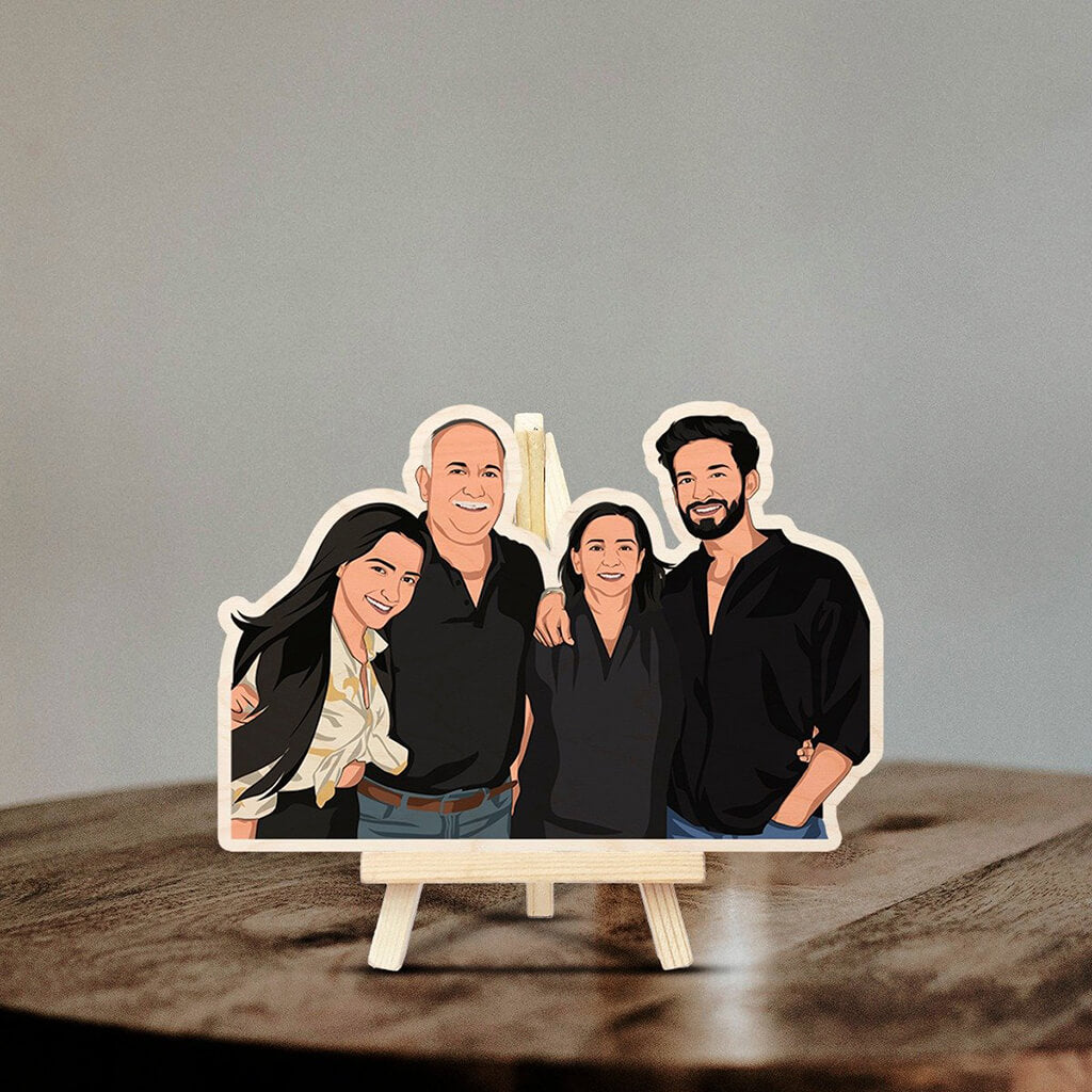 Personalized Caricature Wooden Print With Easel | COD Not Available