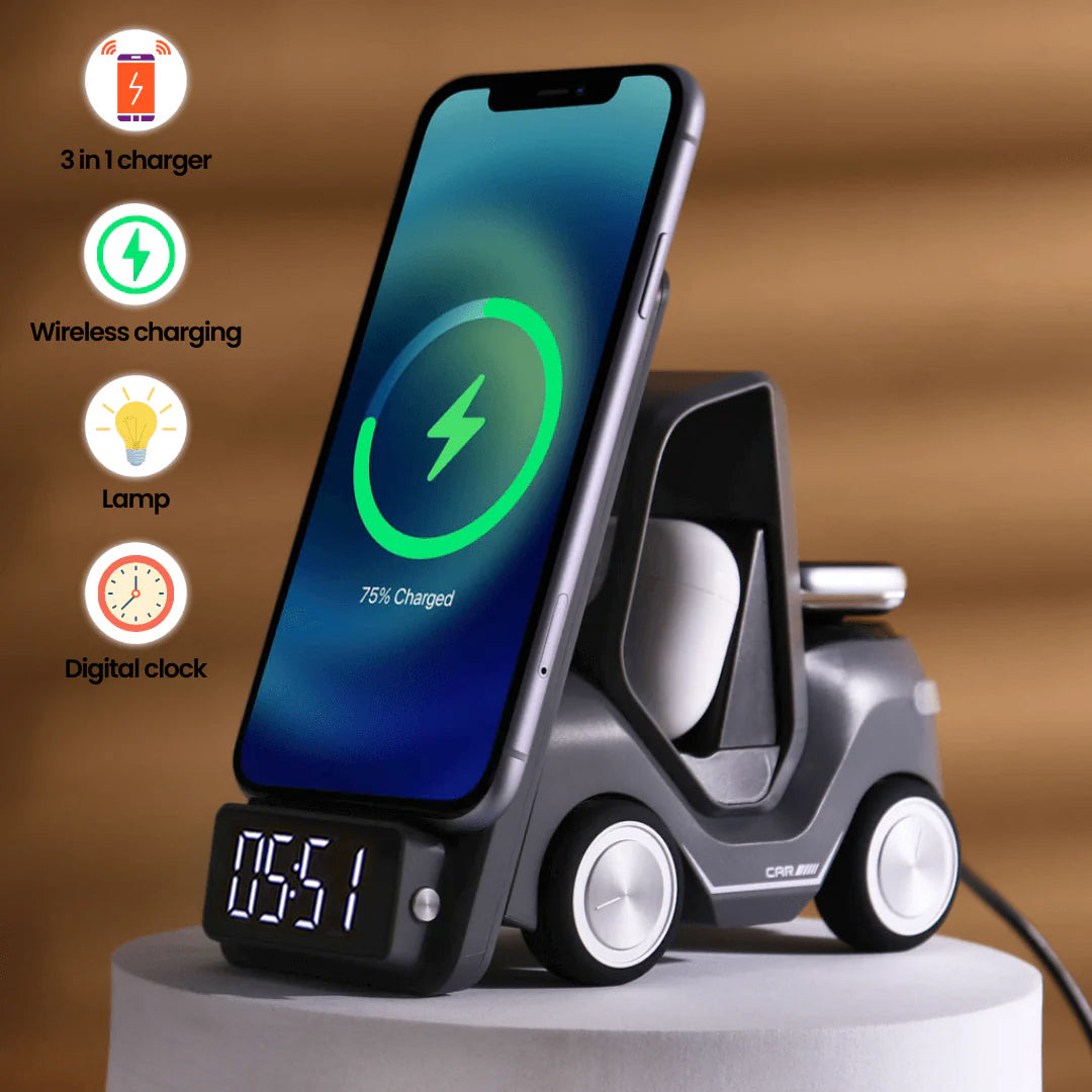 Rarecostore Cruiser - 3 in 1 Wireless Charger with Clock